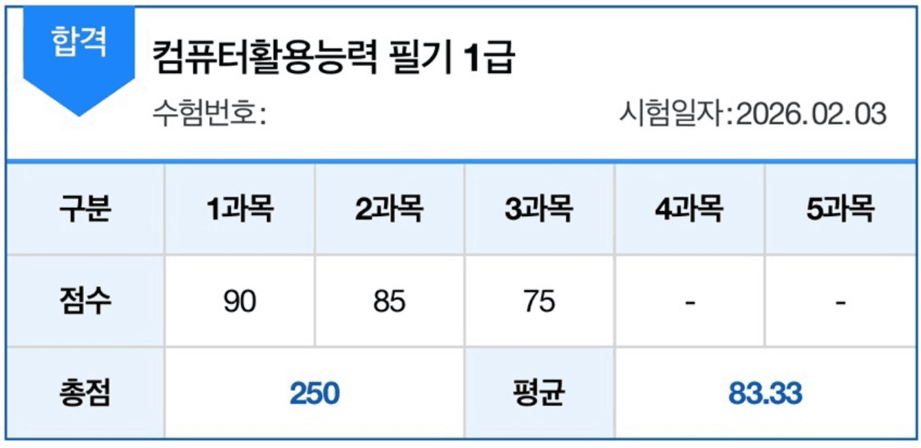 컴활 2급 필기 합격 후기 이미지